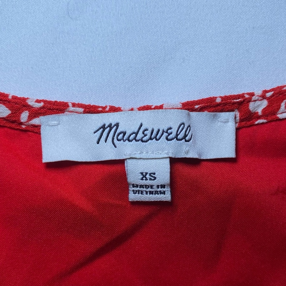 Madewell Red Floral Patterned Women's Long Sleeve Top Blouse, Oversized - Picture 7 of 11